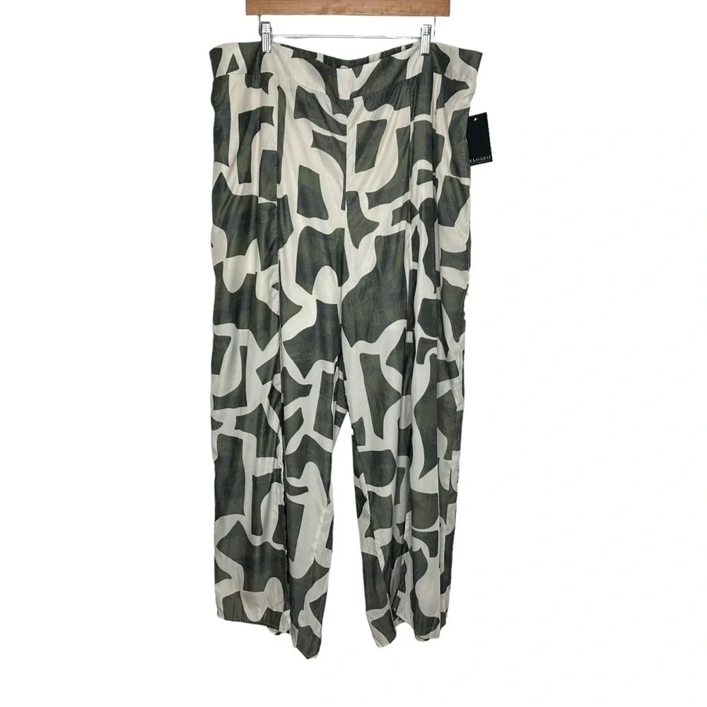 Eloquii Womens Printed Pull On Wide Leg Pant Size 20 Green Slit Hem - Picture 2 of 10